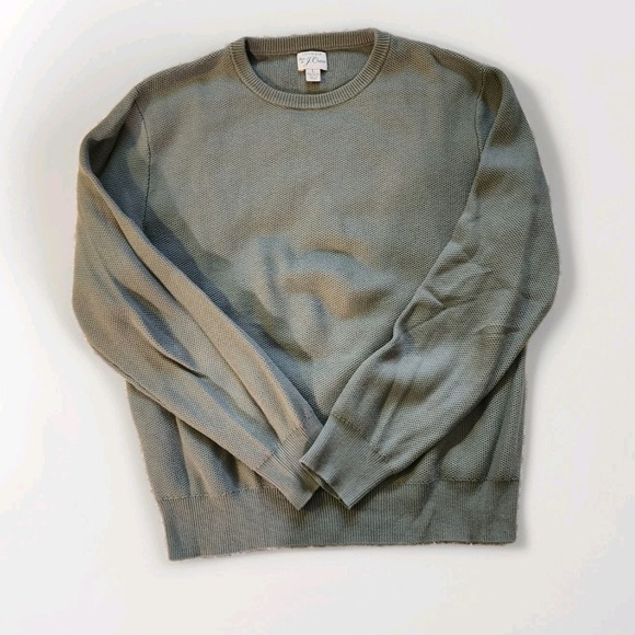 J. Crew Mens Cotton Silk Crew Neck Sweater Sage Green Knit Pullover Top Large - Picture 1 of 5